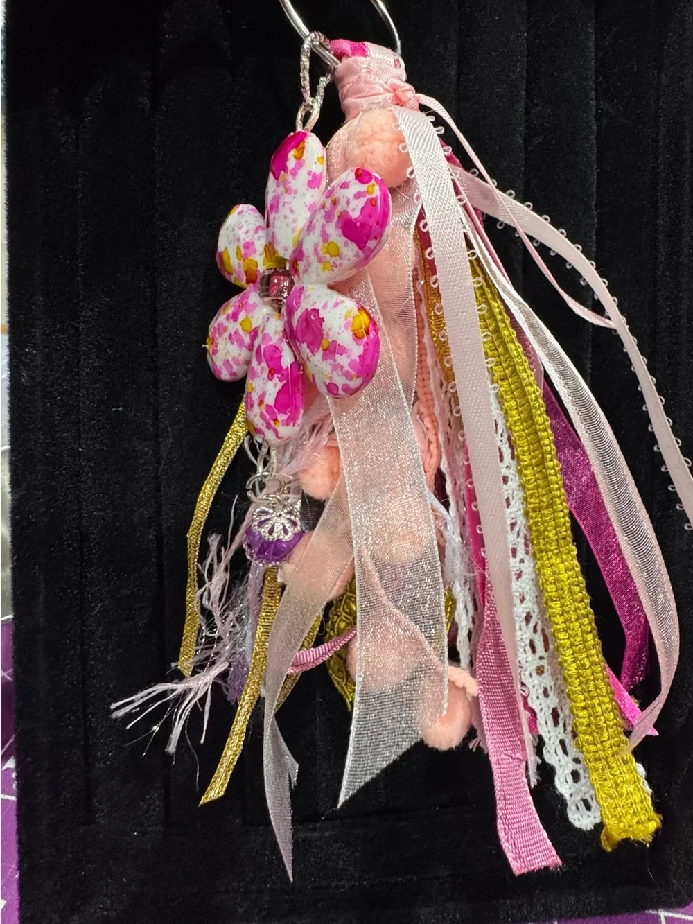 Pink Floral Tassel Keychain Bag Charm